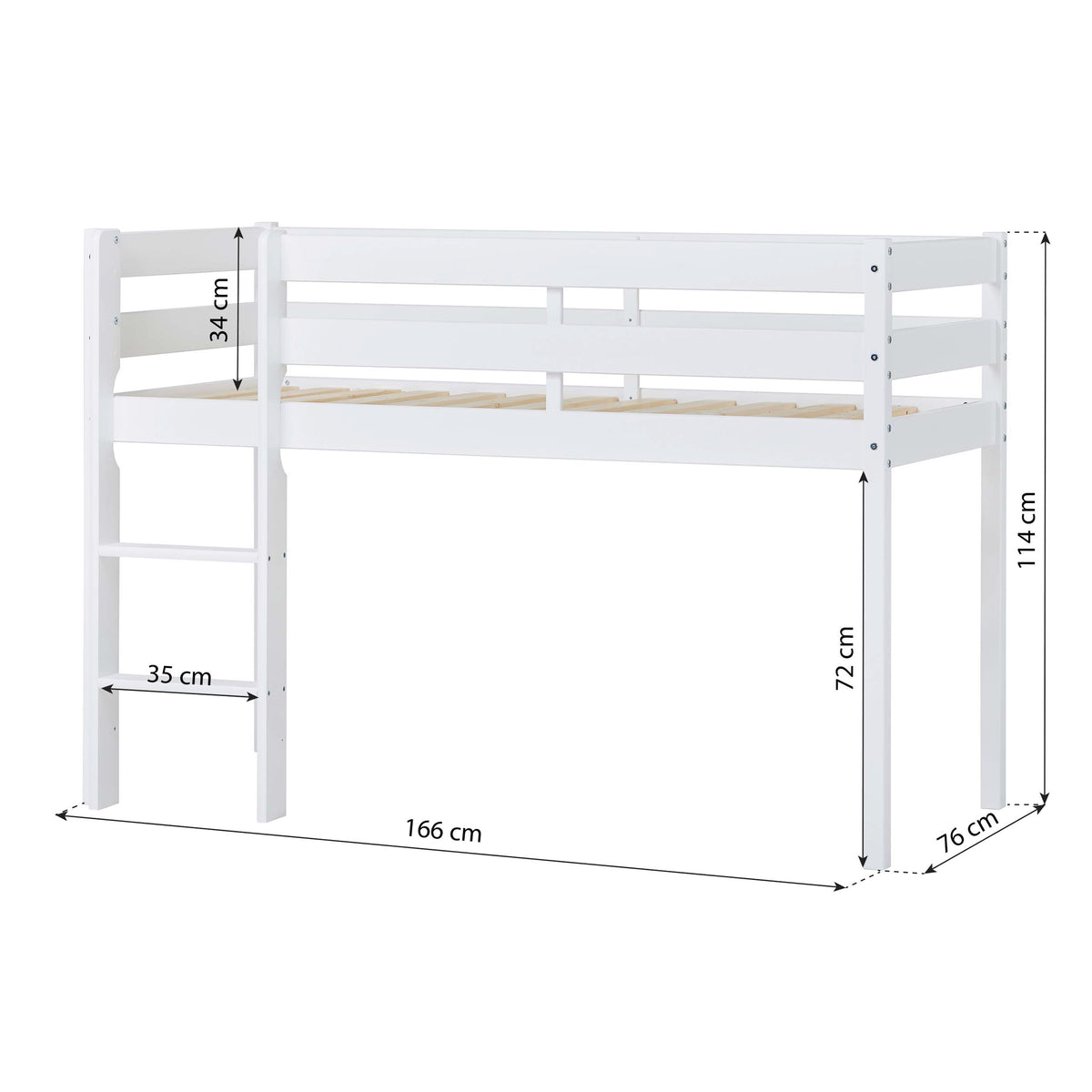 Hoppekids ECO Comfort, Loftsäng 70x160 cm, Vit