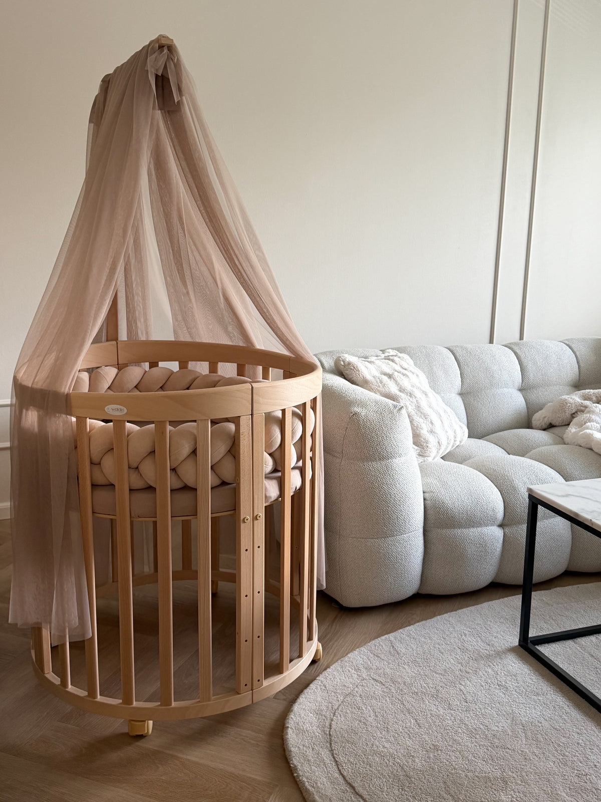 Waldin, Oval Pinnasänky 7in1 + Patja, Natural Wood