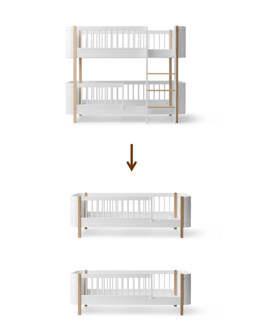 Oliver Furniture, Conversion Kit, Wood Mini+ Low Bunk Bed 70x160cm into Two Junior Beds
