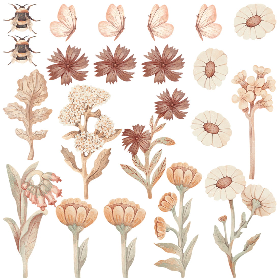 Pastel Love, Wall Decal Set, Flowers Boho 2