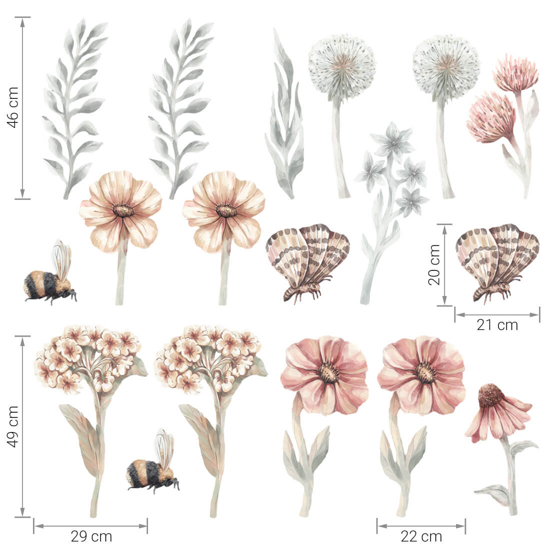 Pastel Love, Wall Sticker Set, Wildflowers 2