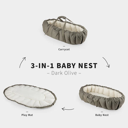 Sebra, Kannettava Unipesä, 3-in-1 Baby Nest, Dark Olive