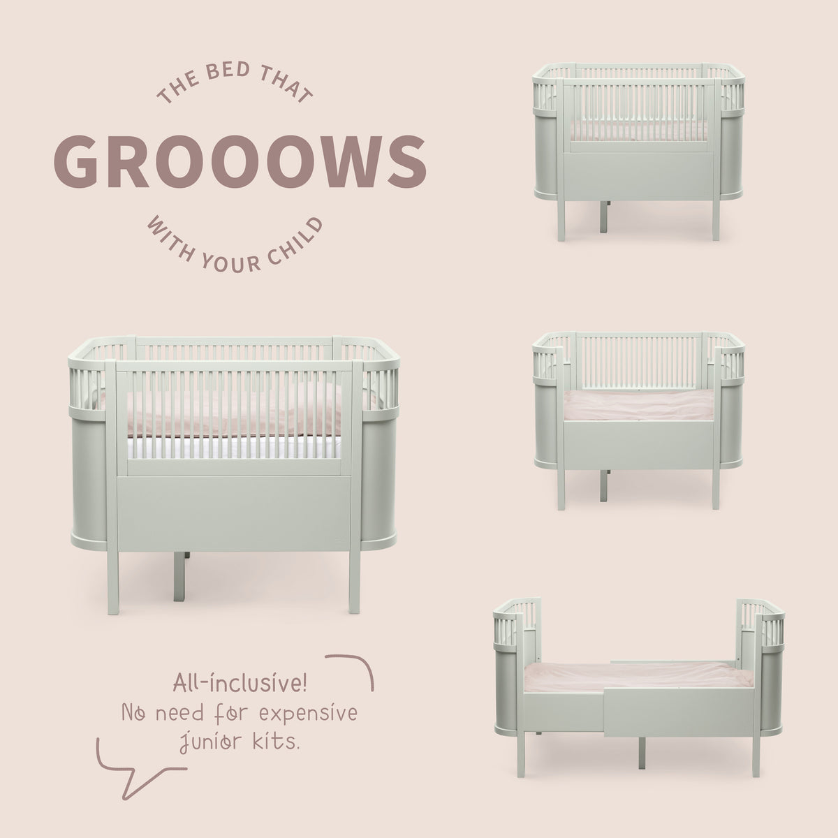 Zebra, Cot&amp;Junior bed 2in1, Mist Green