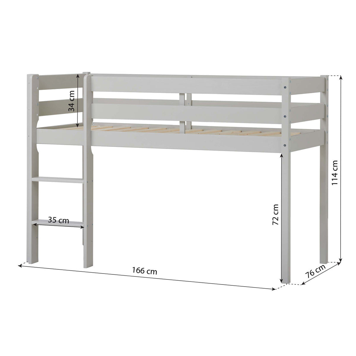 Hoppekids ECO Comfort, Loft bed 90x200 cm, Dove Grey