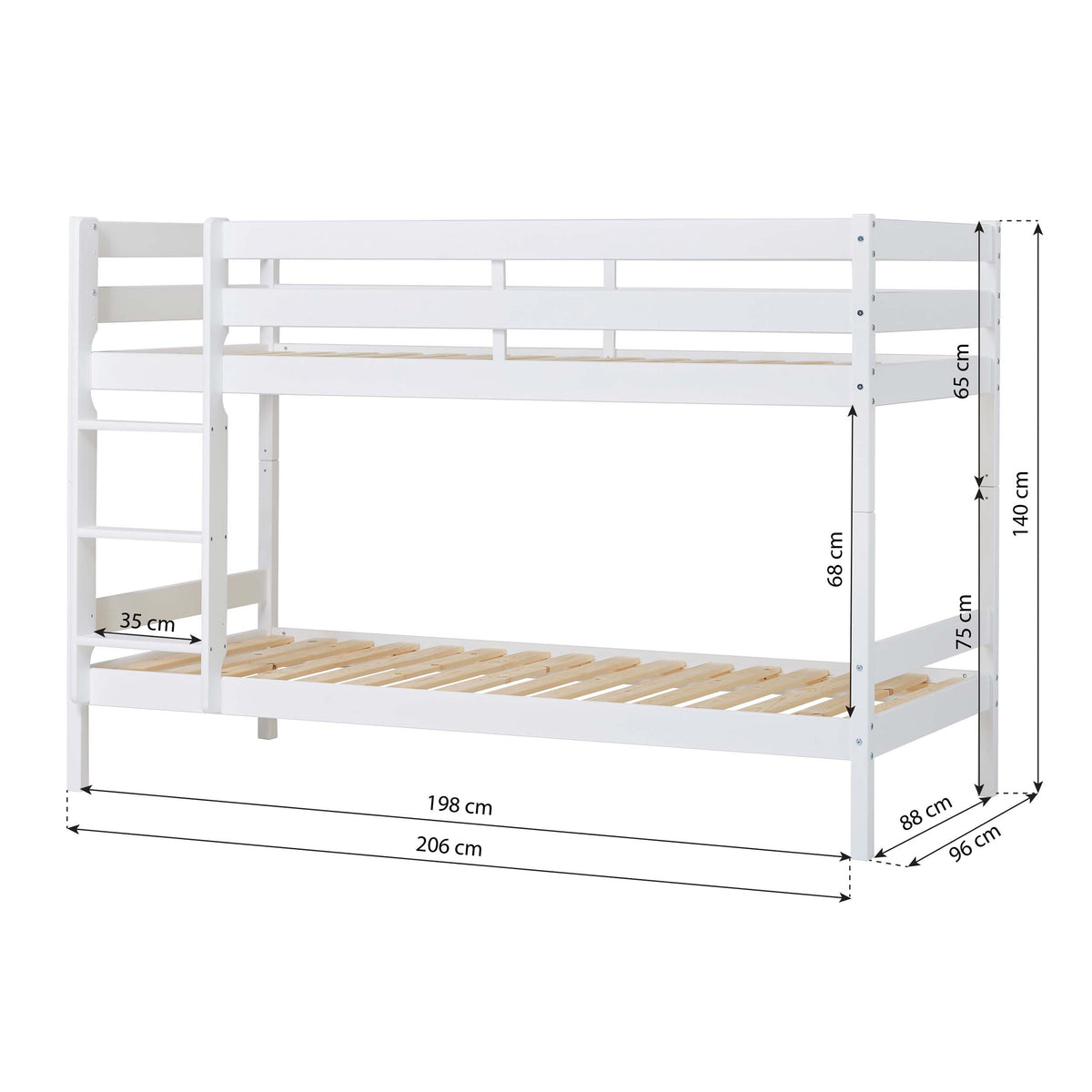 Hoppekids ECO Comfort, Kerrossänky 90x200 cm, White