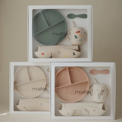 Mushie, Silikoninen Ruokailusetti, Pink Flowers