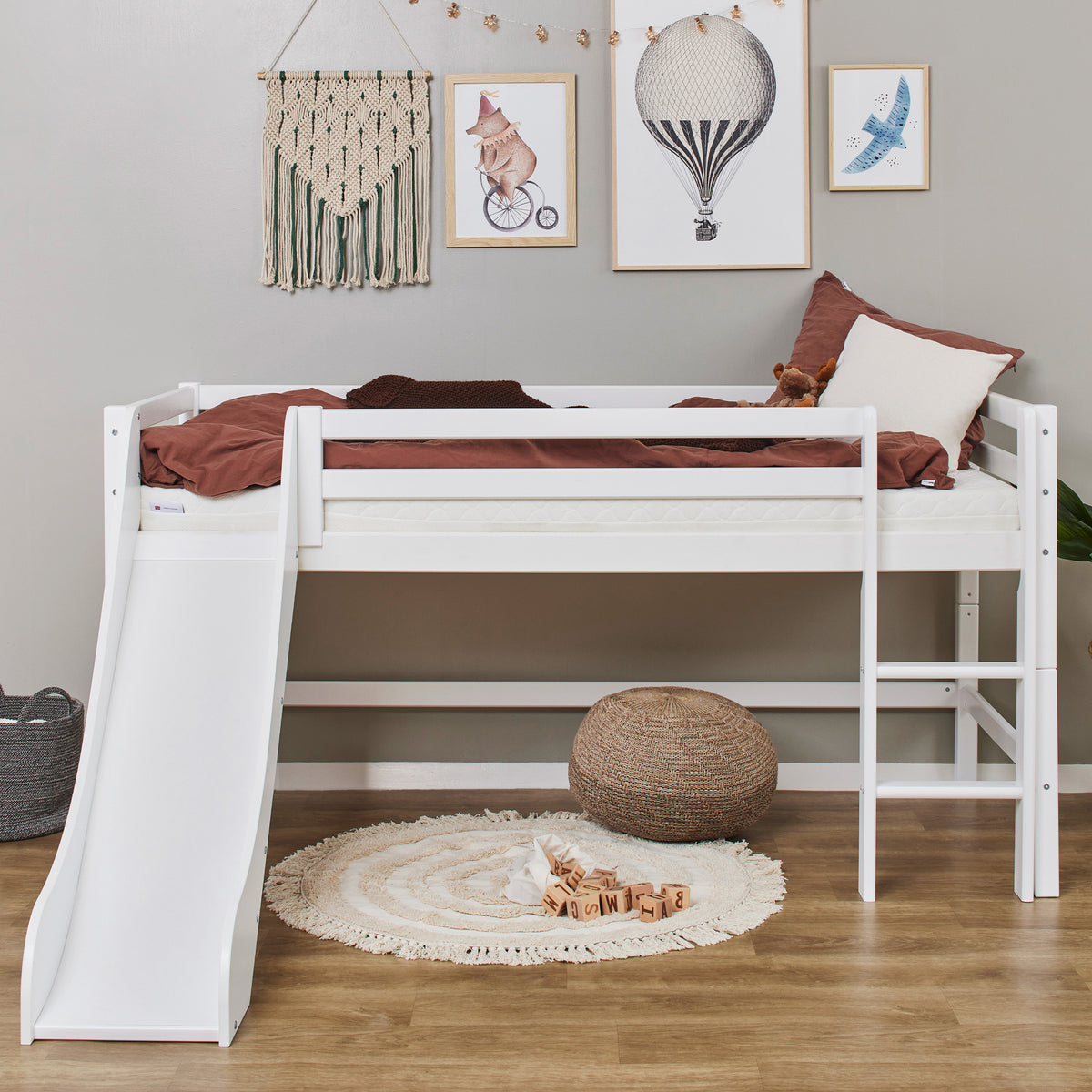 Hoppekids, ECO Dream, Loft Bed with Slide (Convertible) 90x200 cm, White