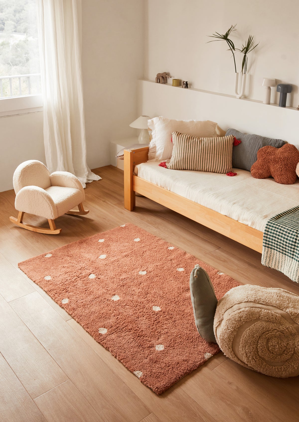 Mushroom Hunt, Washable Rug, Mini Dot Chestnut