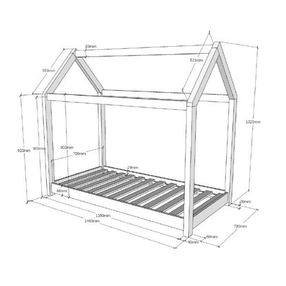 Vipack, Cabane House Bed, 2 storlekar, naturligt trä
