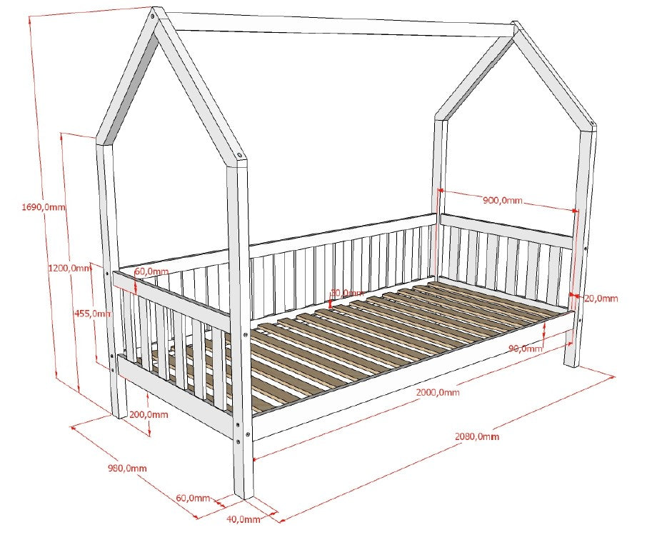 Vipack, Cabane House bed 90x200, White