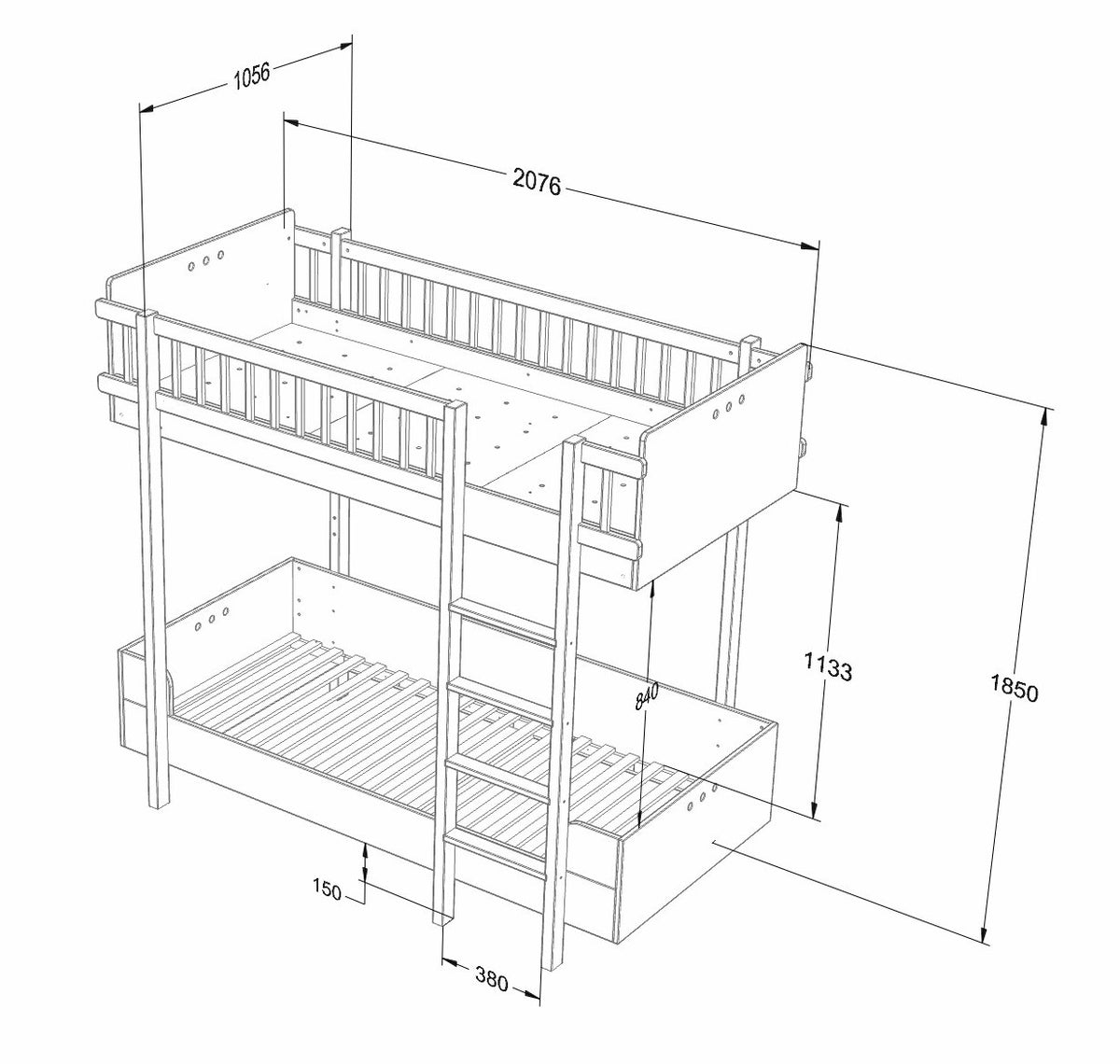 Wood Luck Design, Bunk bed, Basic White