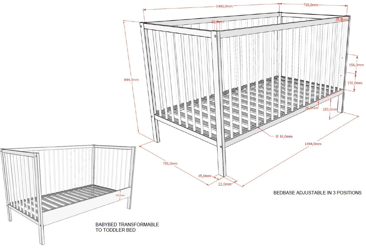 Vipack, Dino, Cot 60x120, Walnut