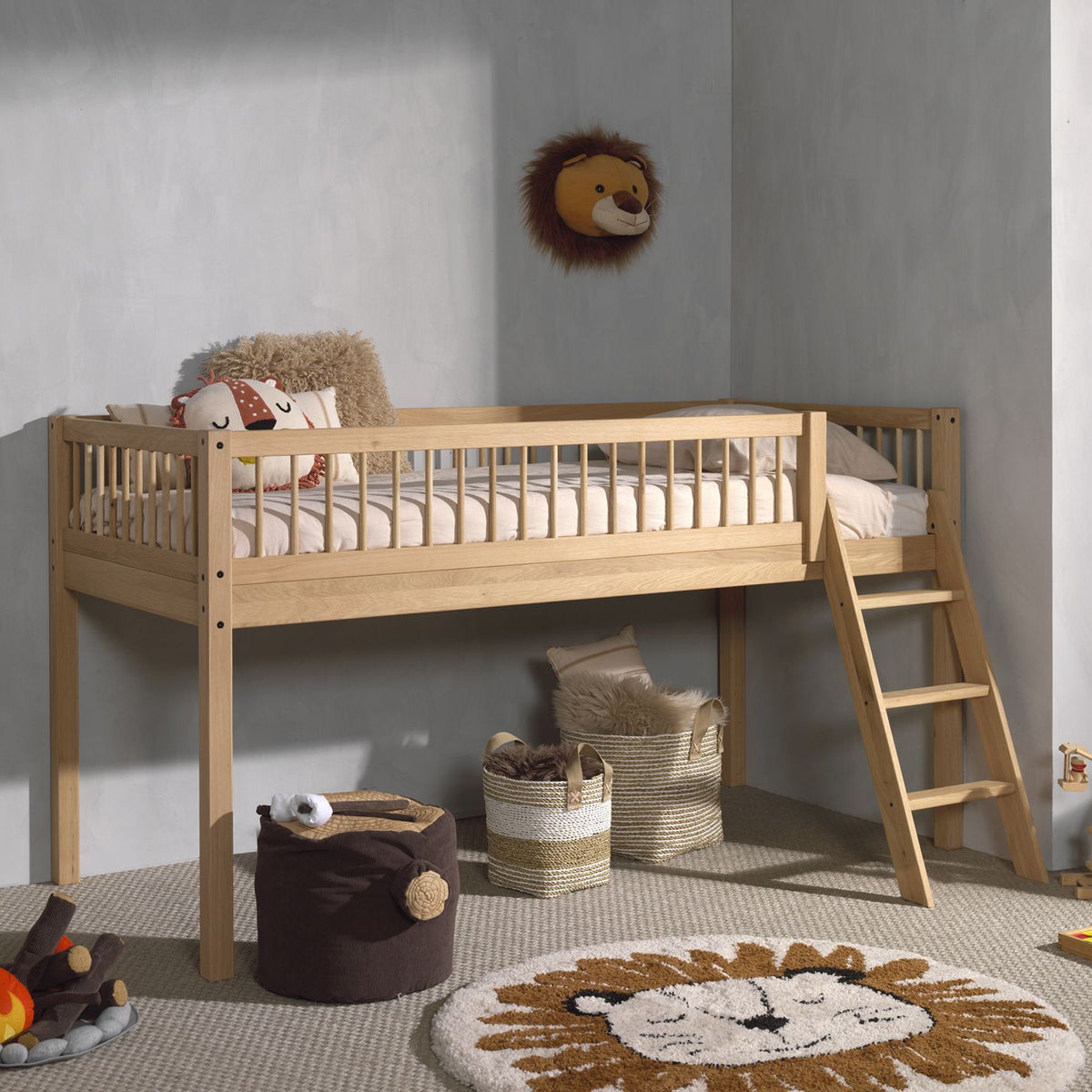 Vipack, Forrest Oak, Half loft bed 90x200cm, Oak
