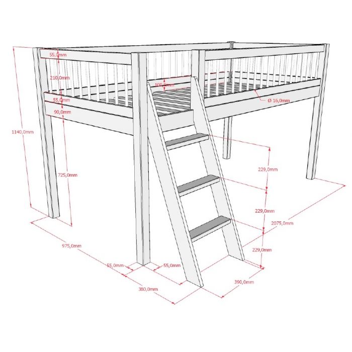 Vipack, Forrest Oak, Half loft bed 90x200cm, Oak