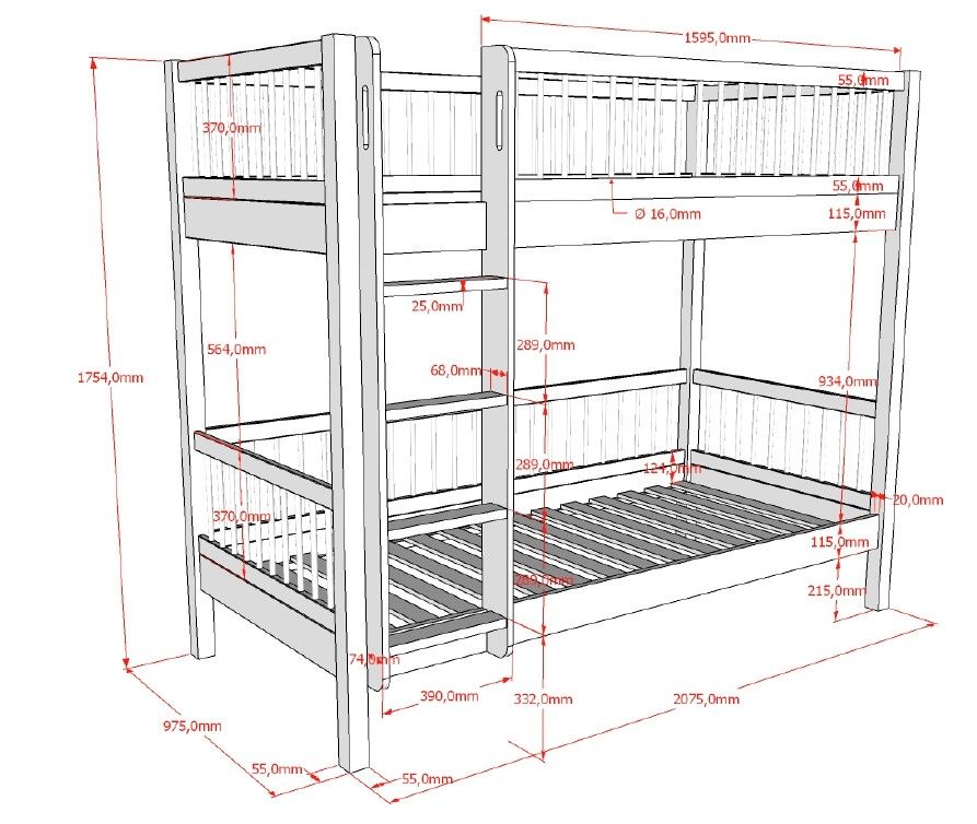 Vipack, Forrest Oak, Våningssäng (Cabriolet) 90x200 cm, Ek