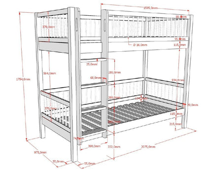 Vipack, Forrest Oak, Våningssäng (Cabriolet) 90x200 cm, Ek