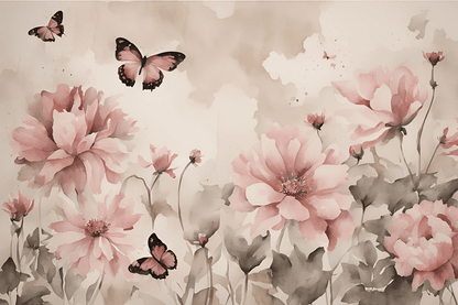 Photo wallpaper, Peonies and Butterflies
