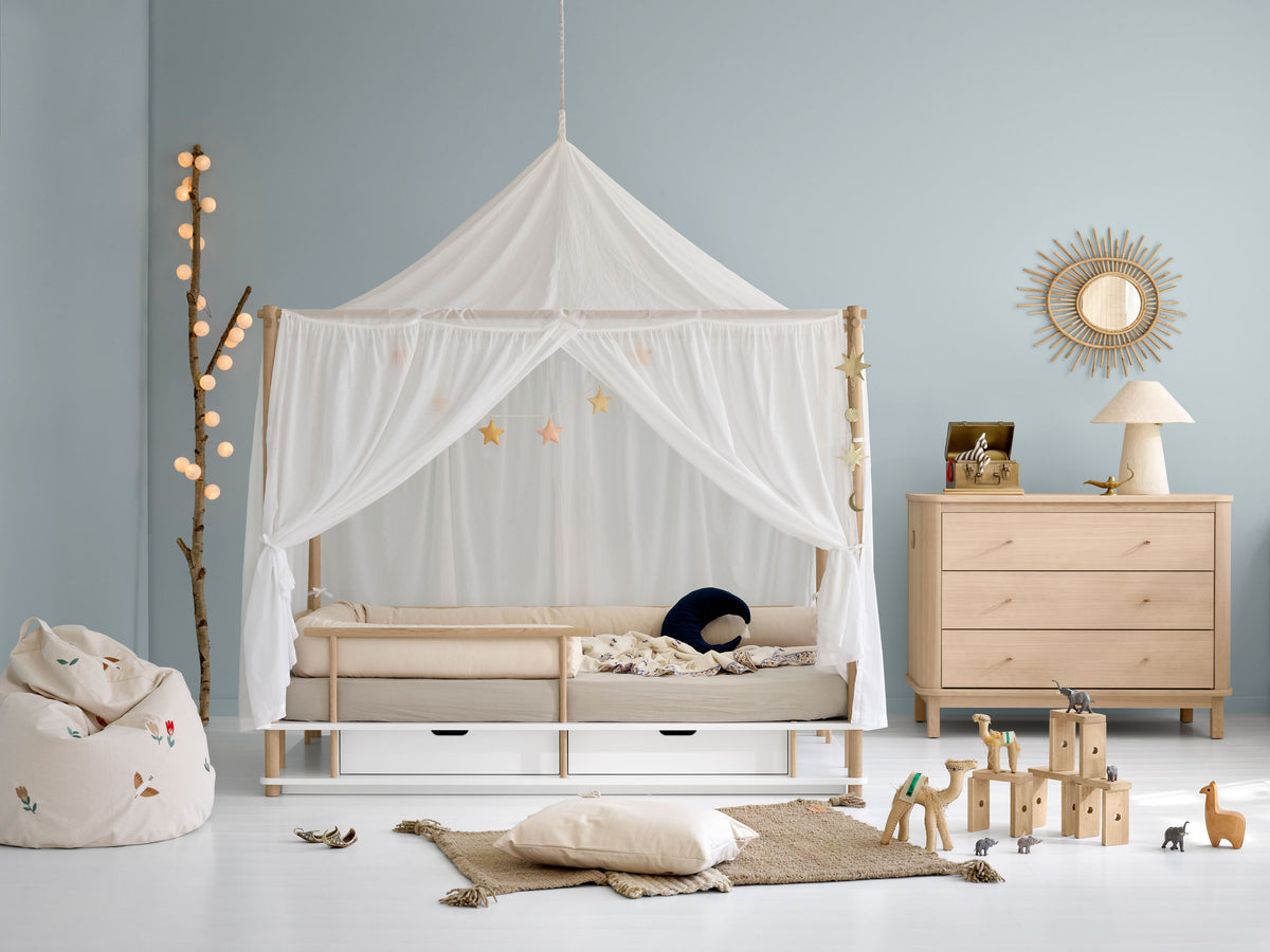 Oliver Furniture, Camp, Canopy Bed 90x180 cm, White/Oak