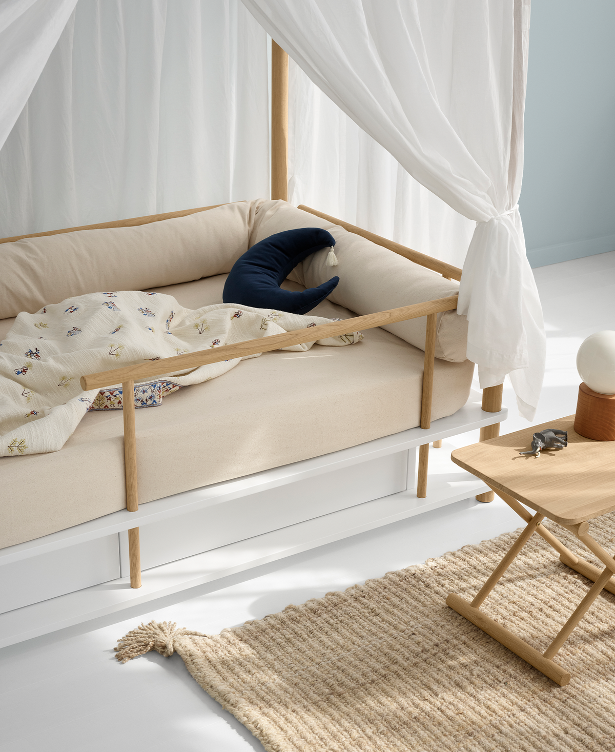 Oliver Furniture, Camp, Canopy Bed 90x180 cm, White/Oak