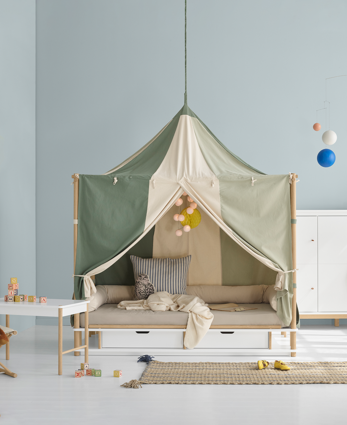 Oliver Furniture, Camp, Canopy Bed 90x180 cm, White/Oak