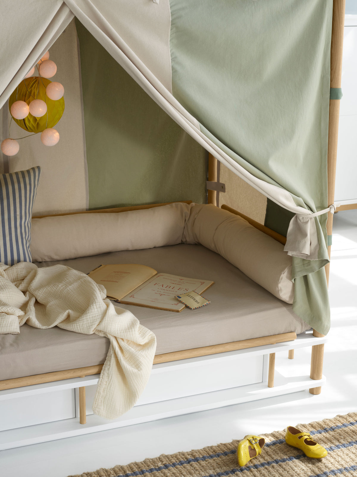 Oliver Furniture, Camp, Canopy Bed 90x180 cm, White/Oak