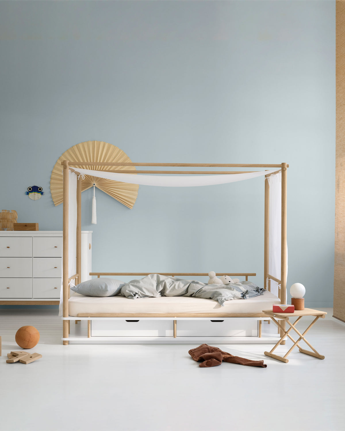 Oliver Furniture, Camp, Canopy Bed 90x180 cm, White/Oak