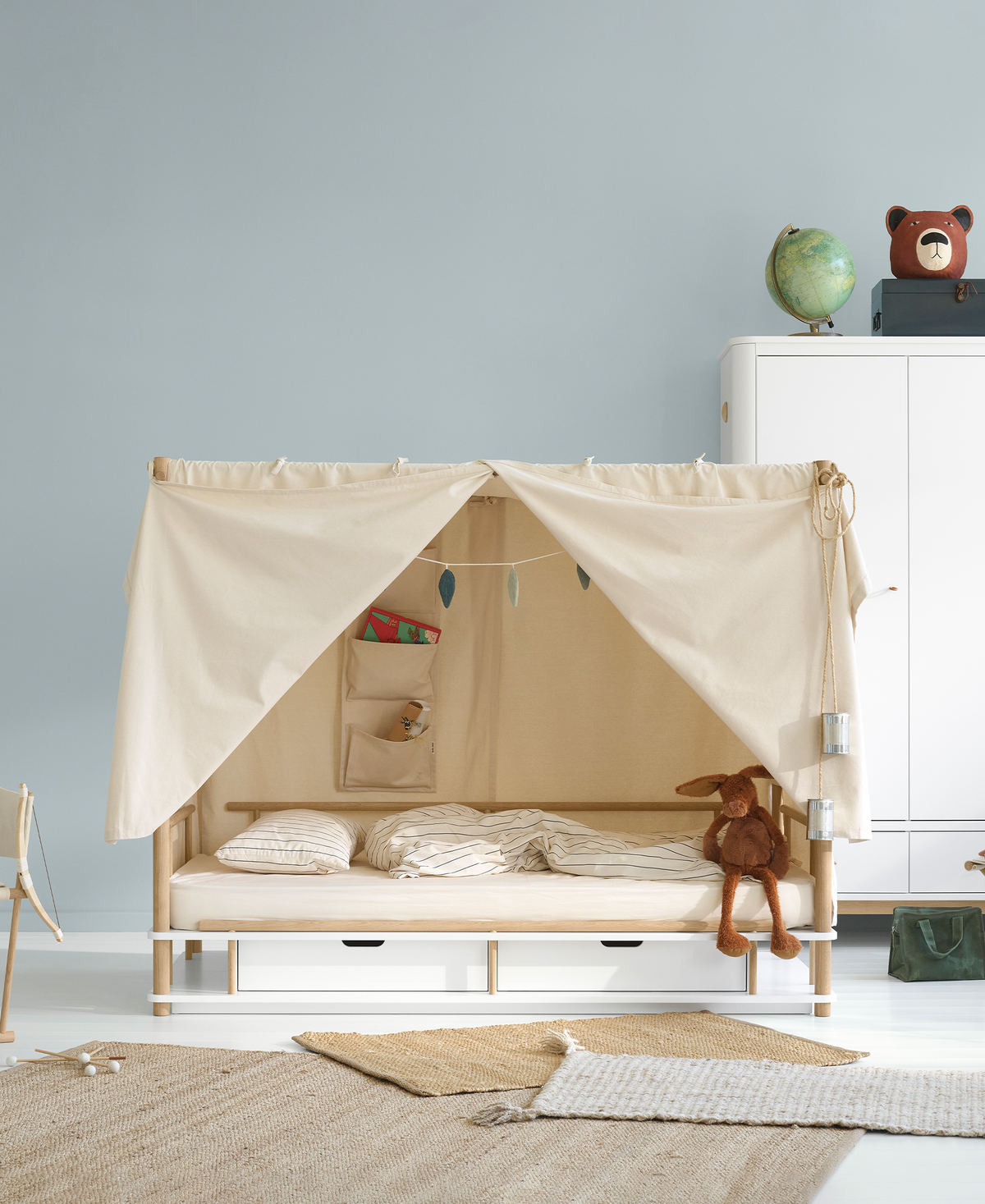 Oliver Furniture, Camp, Canopy Bed 90x180 cm, White/Oak