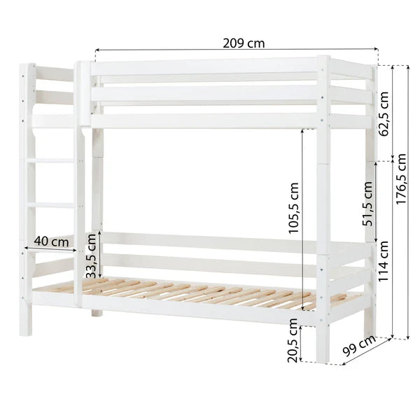 Hoppekids, ECO Luxury, Korkea Kerrossänky (Muunneltava) 90x200 cm, White