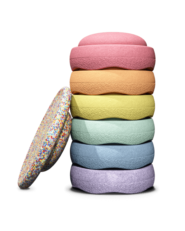 Stapelstein, Rainbow 6 kpl Setti + Balance Board, Super Confetti Pastel