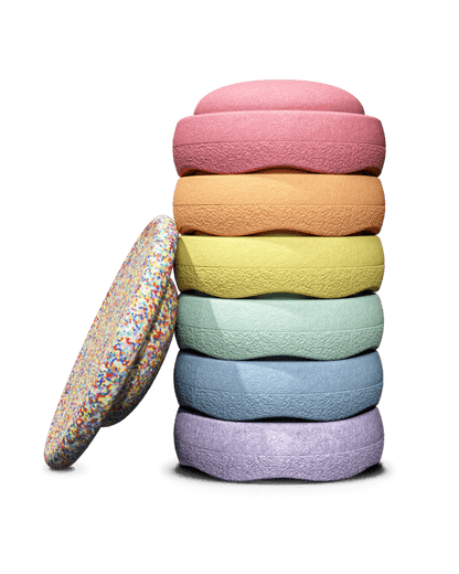 Stapelstein, Rainbow 6 kpl Setti + Balance Board, Super Confetti Pastel