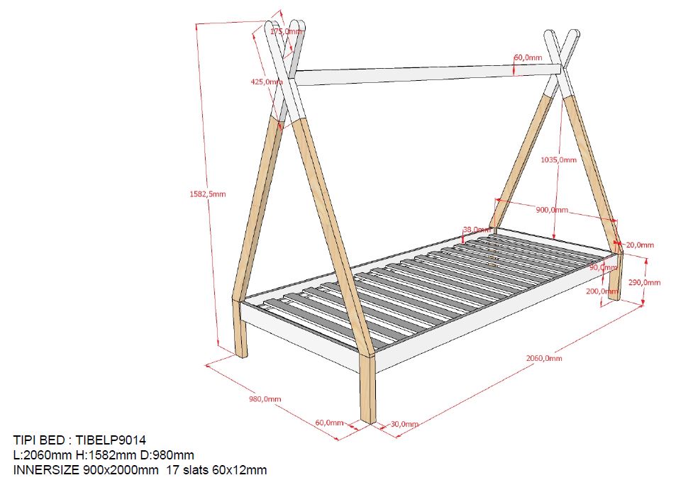 Vipack, Tipi Sänky, 90x200 cm
