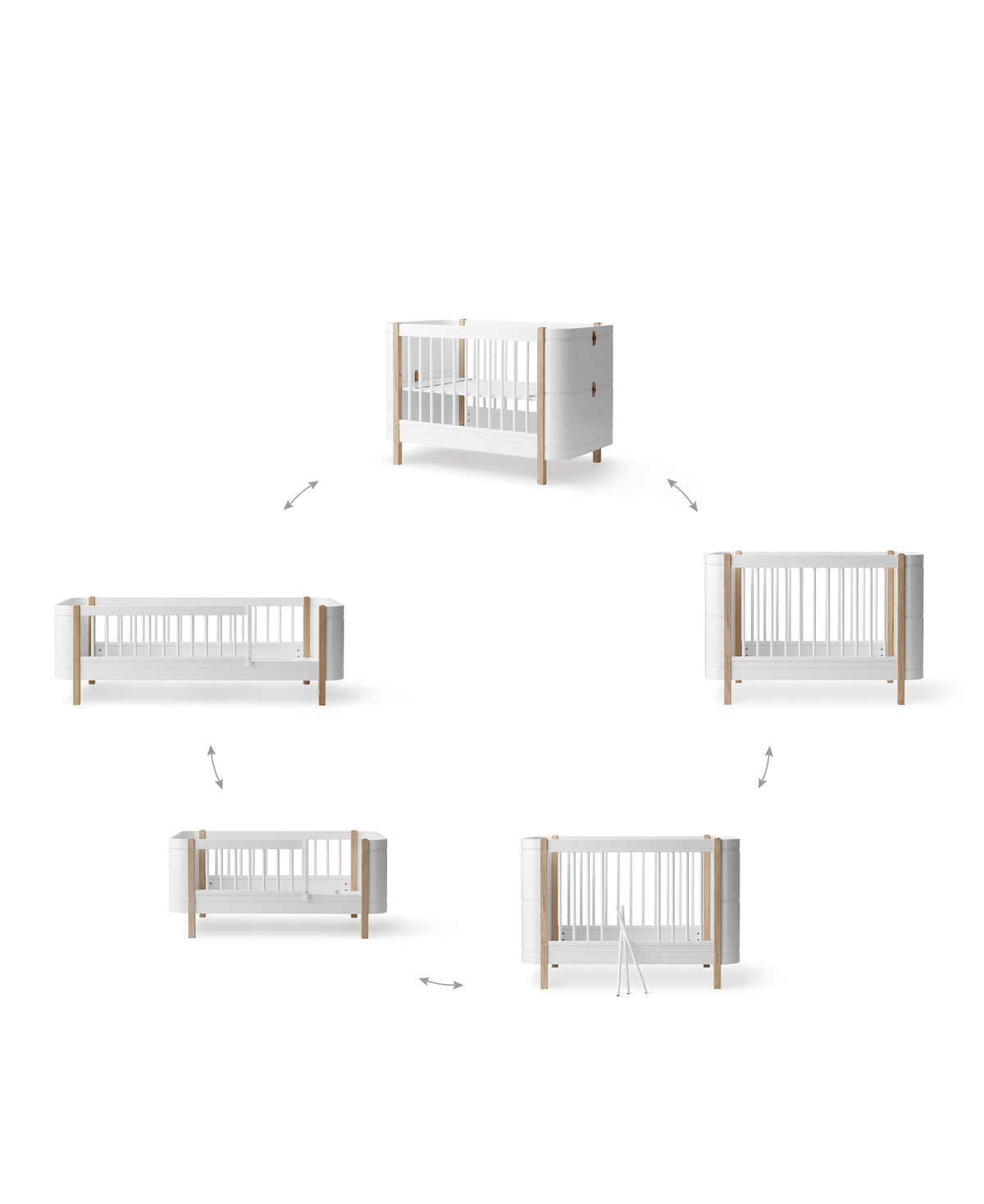 Oliver Furniture, Wood Mini+ Pinnasänky&Juniorisänky 5in1, White/Oak