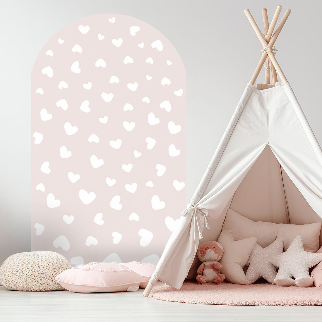 Pastel Love, Wall Decal Arch, Dusty Pink Hearts