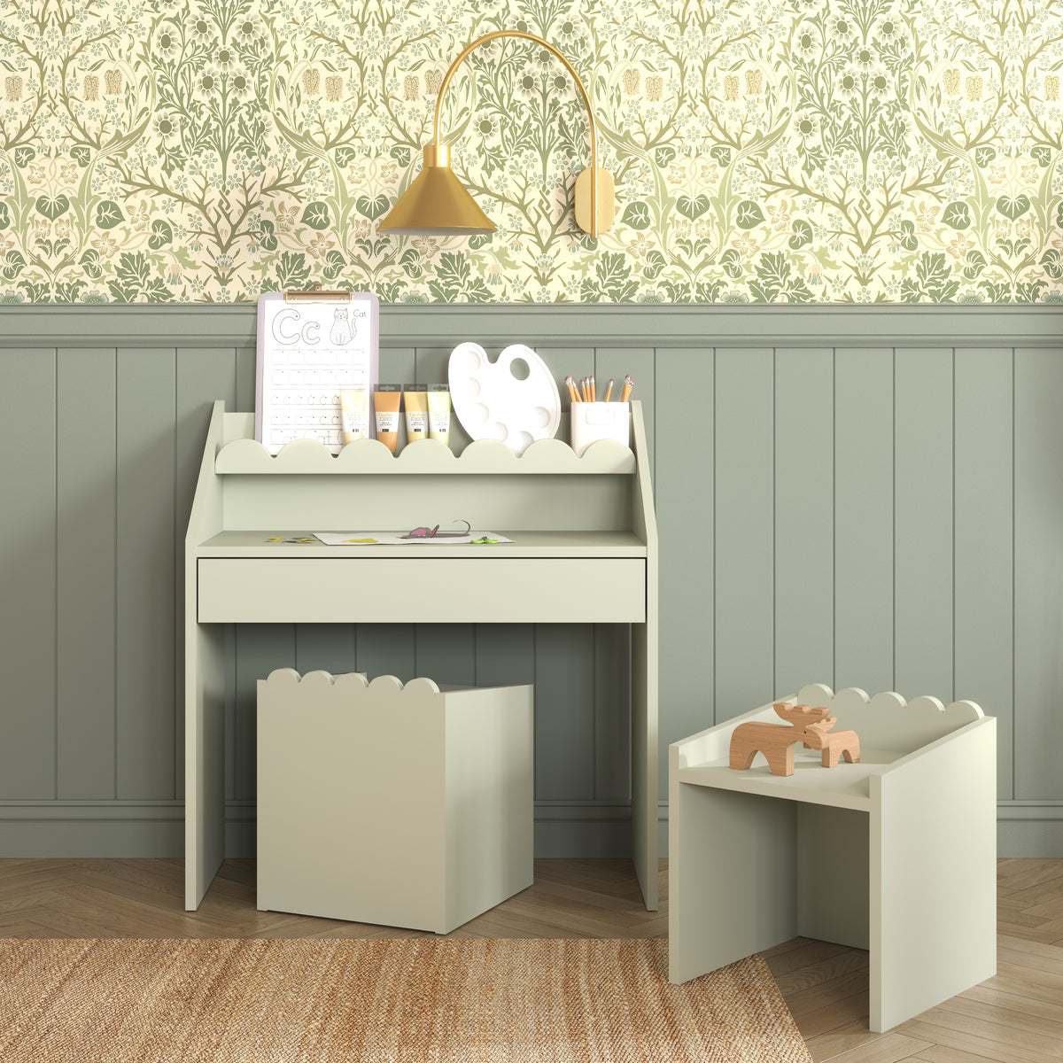 Book Nook, Montessori Table and Chairs, Sage