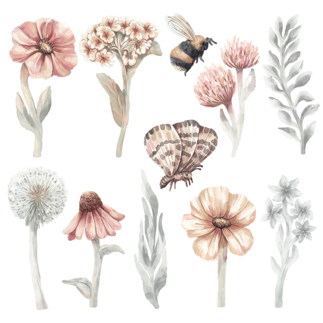Pastel Love, Wall Sticker Set, Wildflowers 1