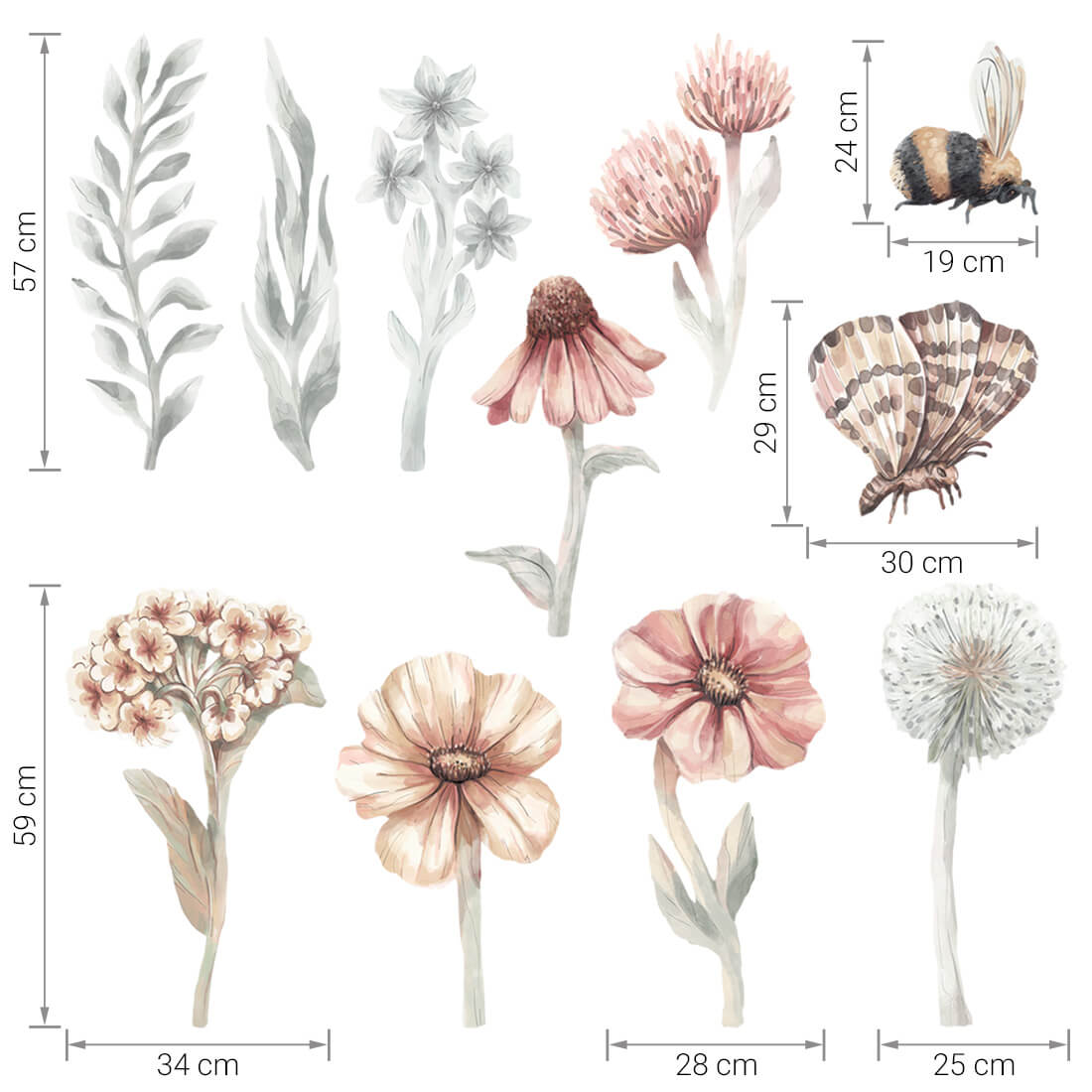 Pastel Love, Wall Sticker Set, Wildflowers 1
