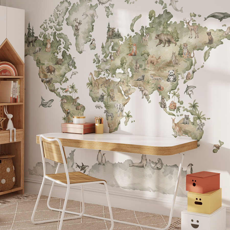 Valokuvatapetti, Animal World Map