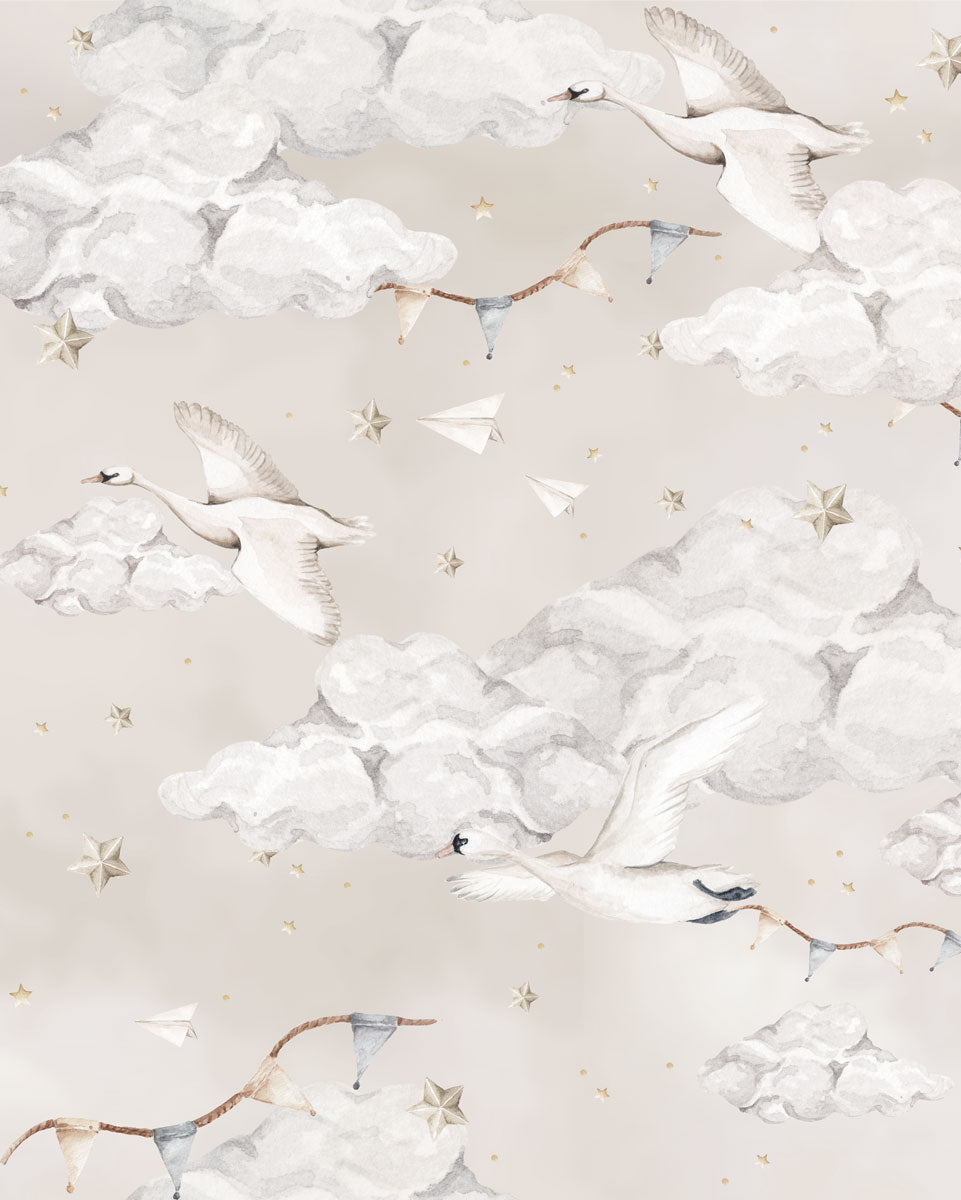 Magiska svanar Beige, Tapeter