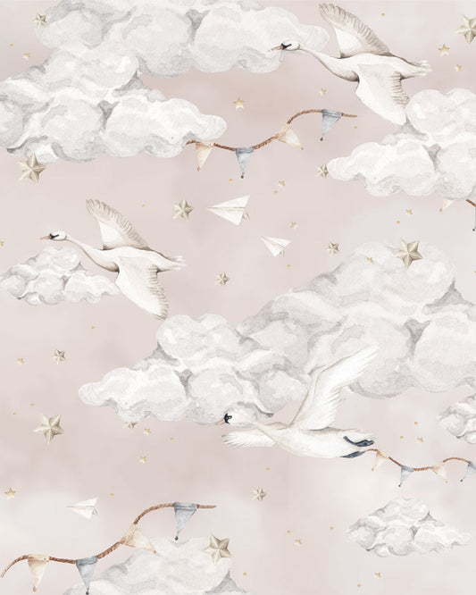 Magic Swans Pink, Wallpaper