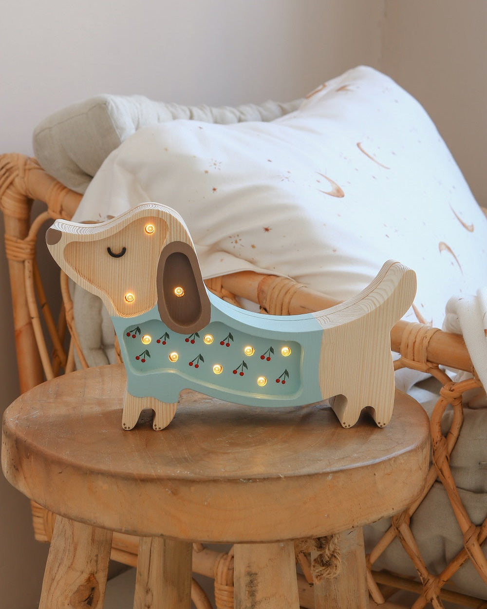 Little Lights Yövalo MINI, Puppy Cherries on Blue