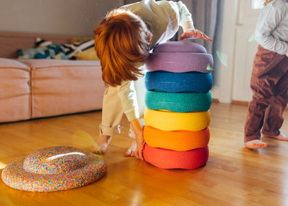 Stapelstein, Rainbow 6 kpl Setti + Balance Board, Confetti Classic